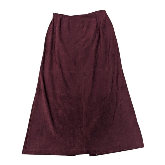 Y2K A-Line Faux Suede Midi Skirt Burgundy Brown Size 12 by Norton McNaughton - Picture 2 of 13